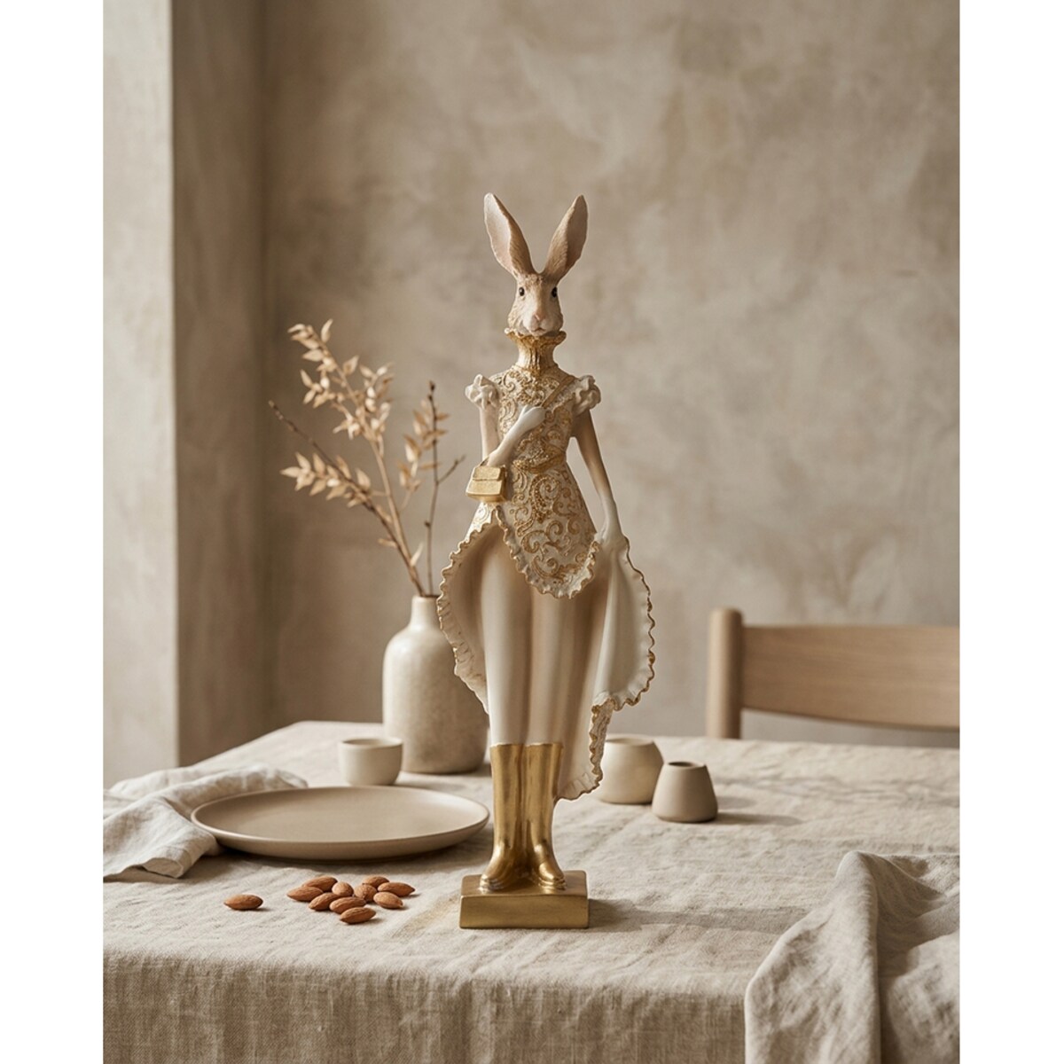 Figurka dekoracyjna SHP RABBIT beżowa / złota