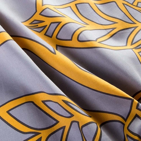 Pościel satyna bawełniana 220x200 Folina pomarańczowe liście na szarym tle, Satynlove