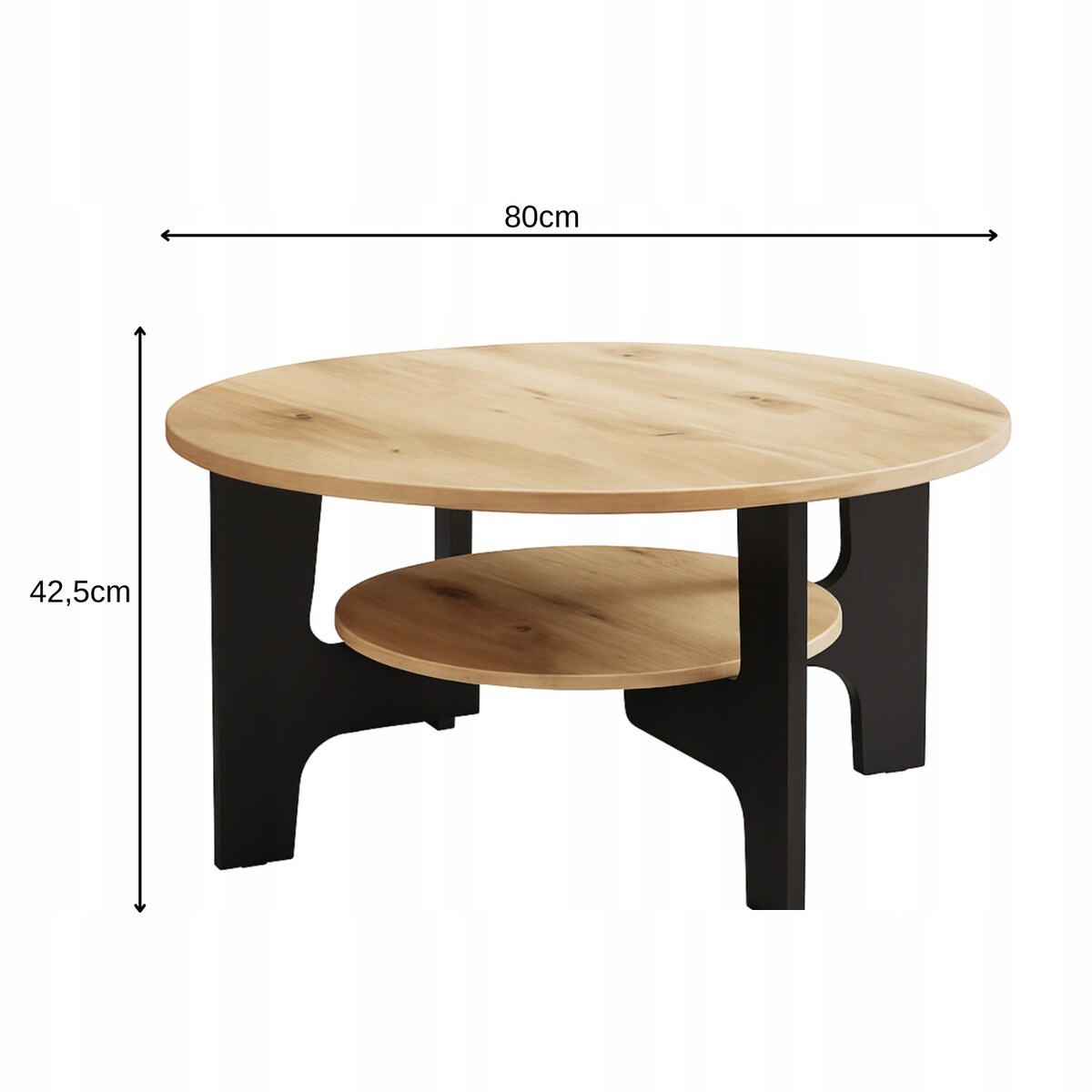 Stolik Kawowy 80 cm Dąb Artisan i Czarne Nogi Nowoczesny Loftowy Styl