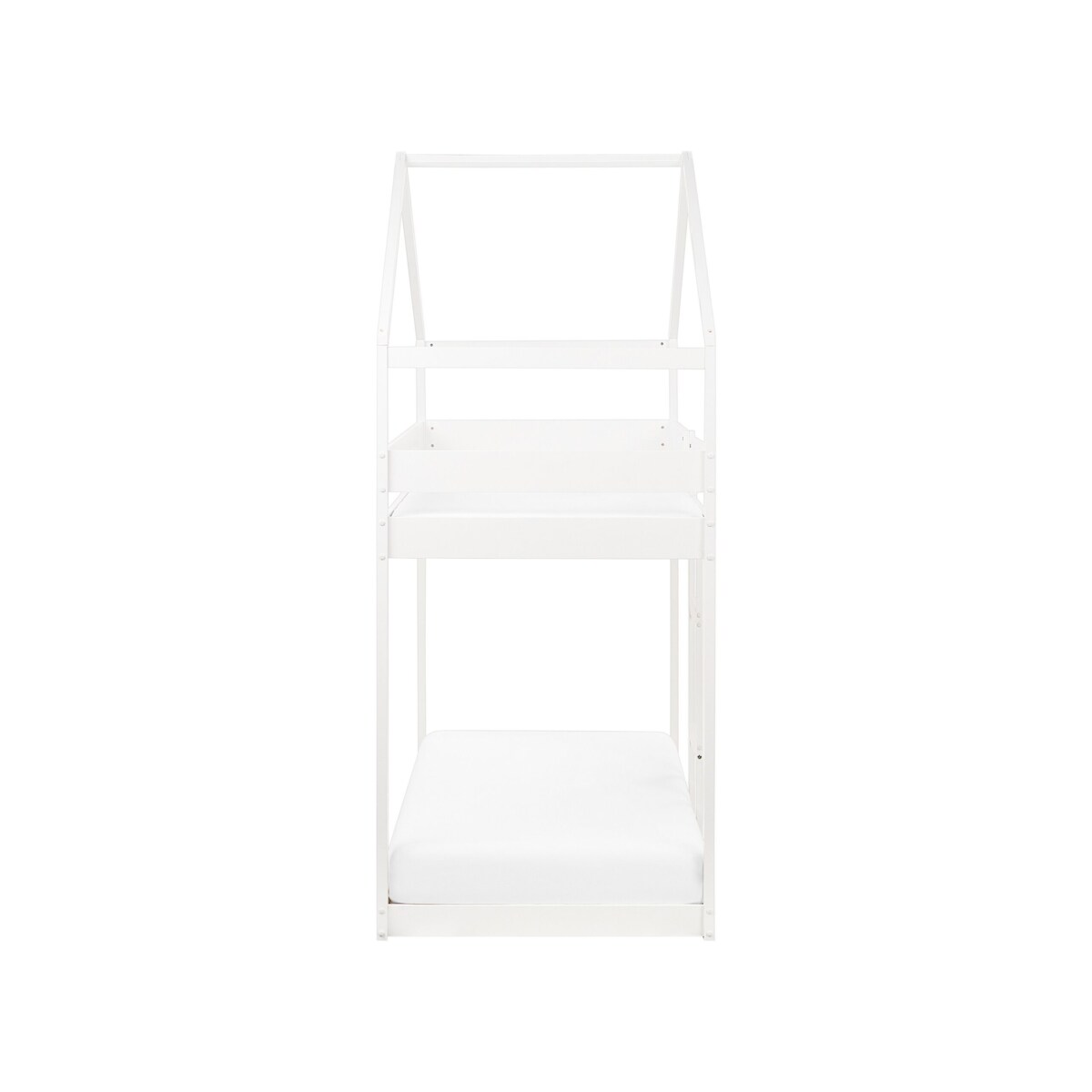 Łóżko piętrowe dziecięce domek drewniane 90 x 200 cm białe LABATUT