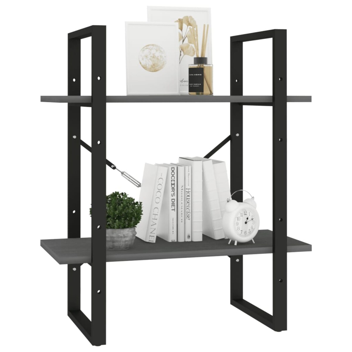 vidaXL Regał na książki, 2 półki, szary, 60x30x70 cm, drewno sosnowe