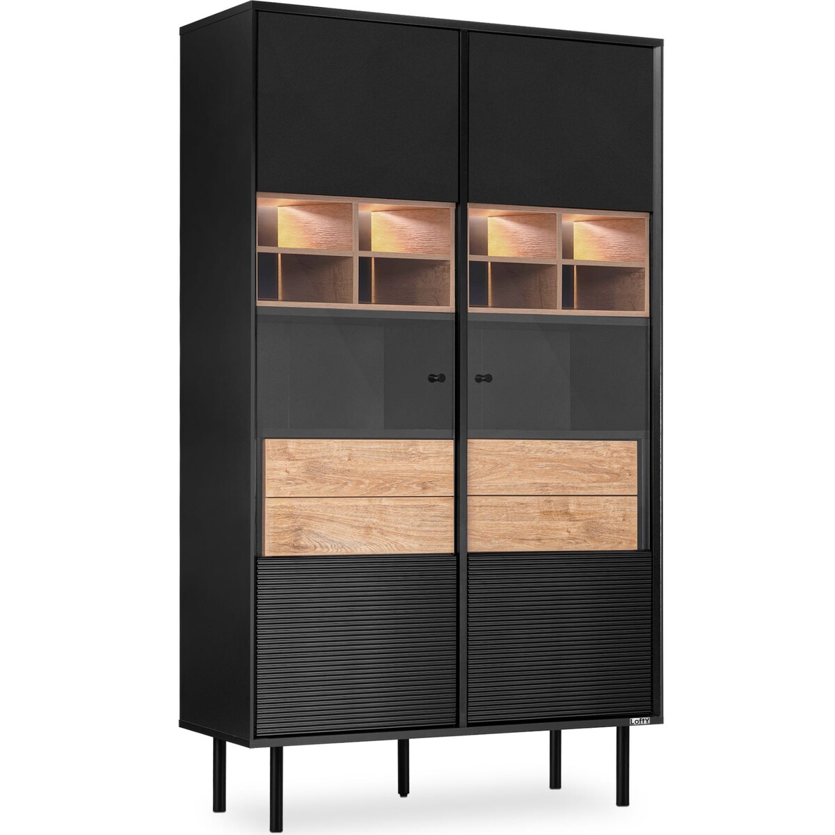 KONSIMO LOFTY Dwudrzwiowa witryna na wysokich nogach w stylu loft