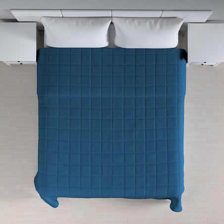 Narzuta pikowana w kratę 200x210 ocean blue (morski niebieski)