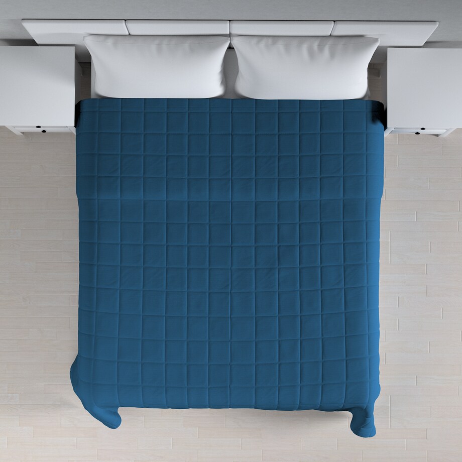 Narzuta pikowana w kratę 200x210 ocean blue (morski niebieski)