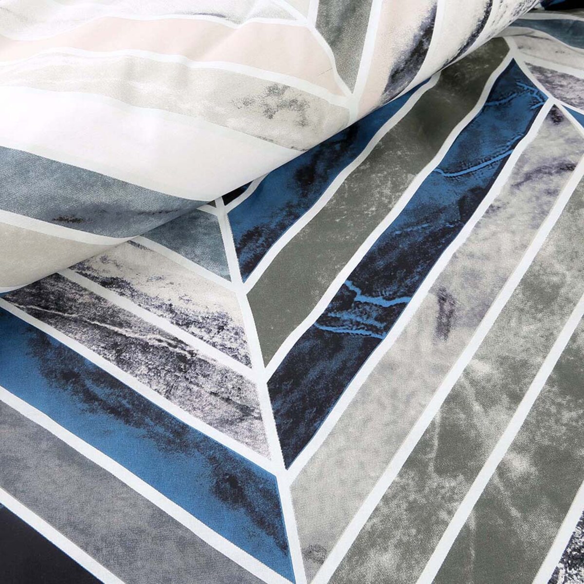 Pościel bawełniana 220x200 Bluewave niebieska w geometryczny wzór, Cottonlove