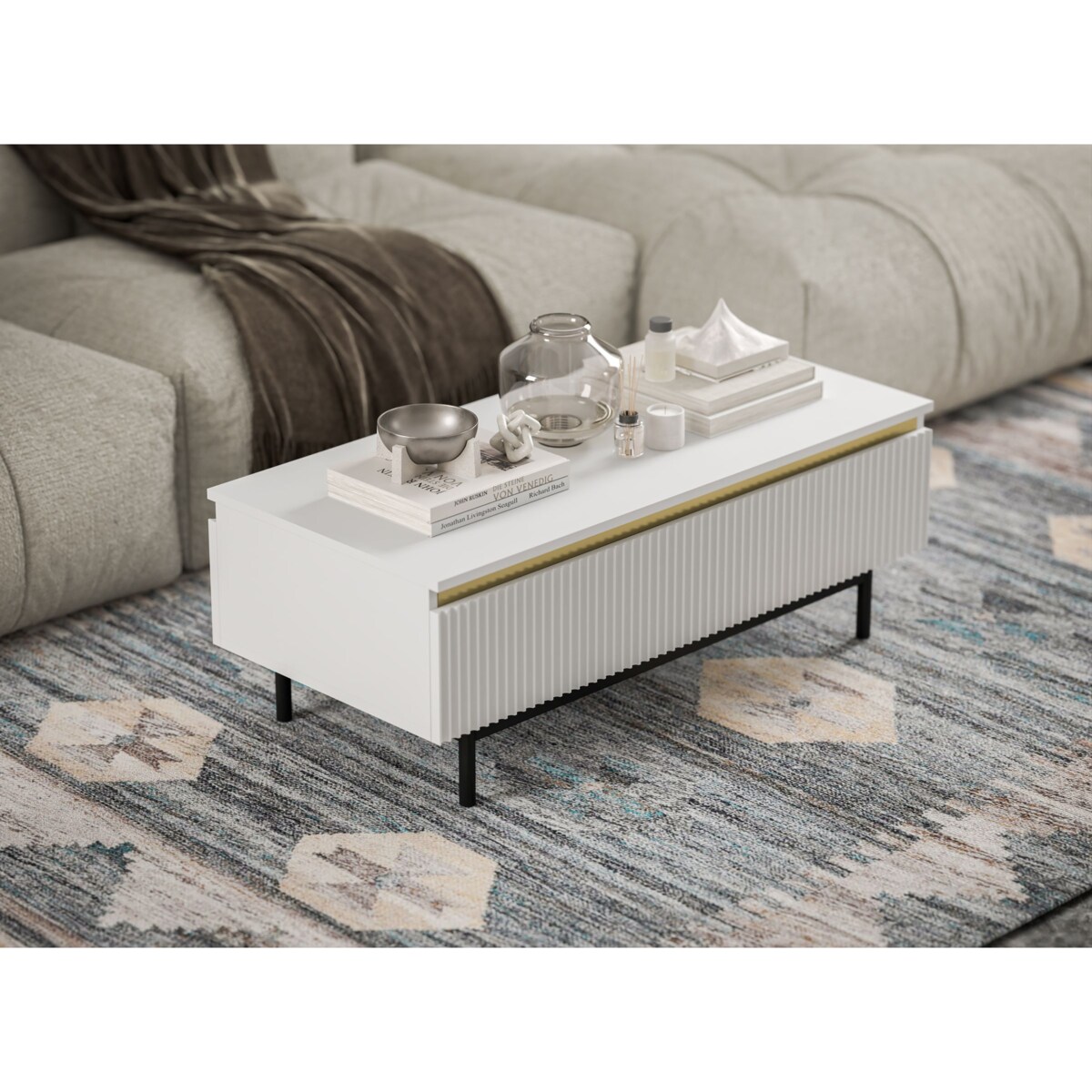 Stolik kawowy Glamour prostokątny elegancka ława Biały Mat Czarny Stelaż 109 cm