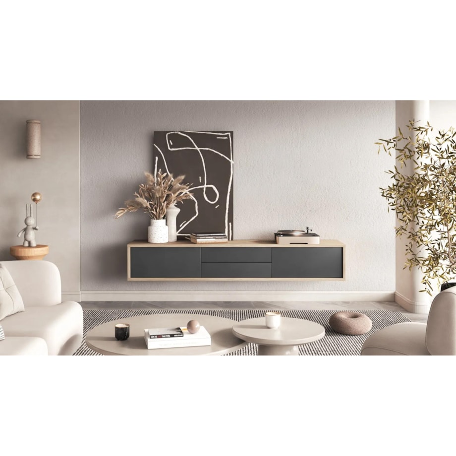 Szafka RTV FRIDA 2K2S 180cm dąb olejowany/antracyt