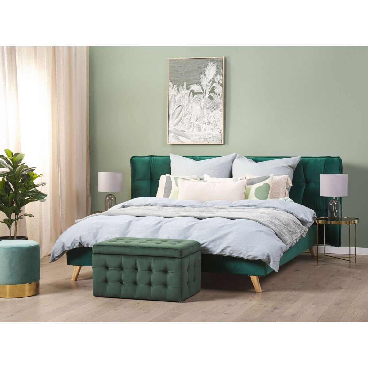 Łóżko welurowe 180 x 200 cm zielone SENLIS