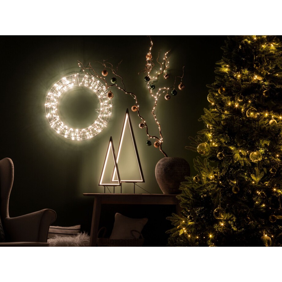 Dekoracja ogrodowa wisząca LED wieniec metalowy 55 cm srebrna KOPPELO