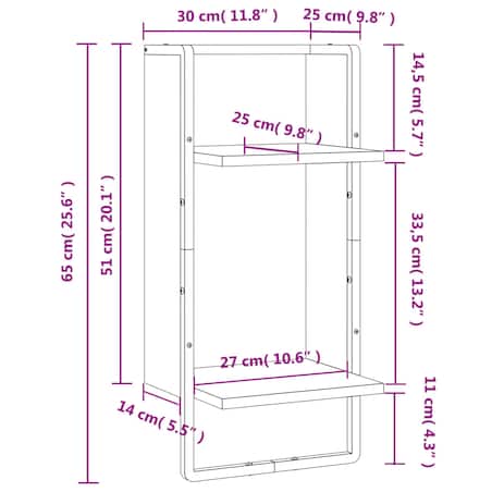 vidaXL Półka ścienna z drążkiem, czarna, 30x25x65 cm