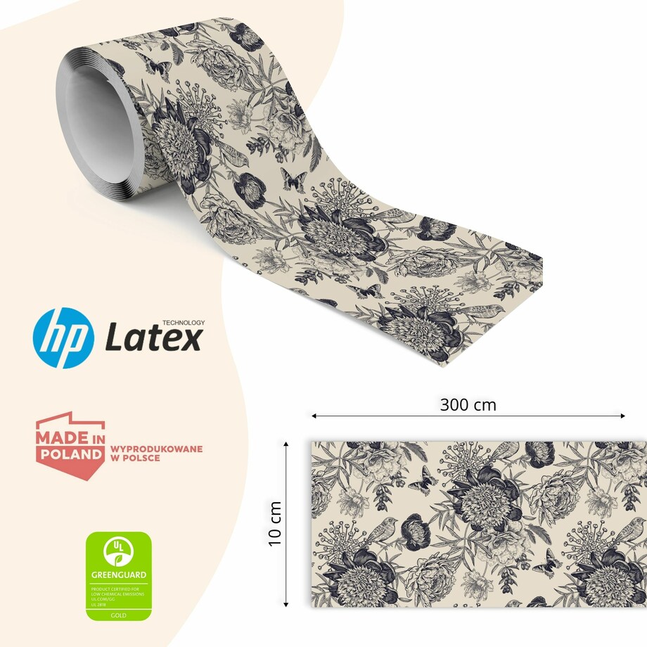 Samoprzylepny Pasek Dekoracyjny PEONIE Kwiaty Piwonie Styl Vintage