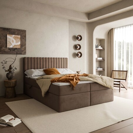 Łóżko kontynentalne JANELLE z materacem bonellowym, 160x200, Jasmine 28, topper