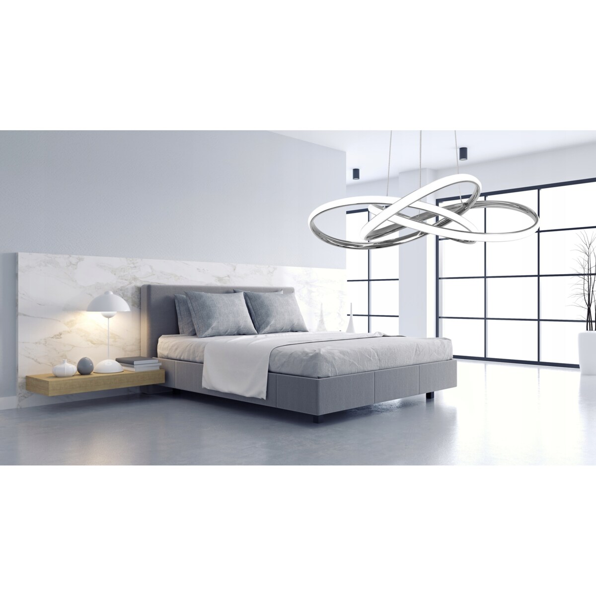 Lampa Sufitowa Wisząca Metal Ring Chrom Led +Pilot