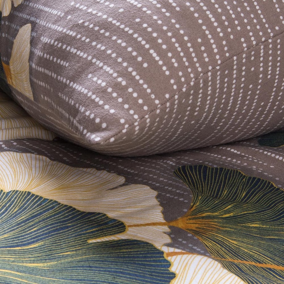 Pościel flanelowa 140x200 Solenne Dark szara, liście miłorzębu, Flanelove