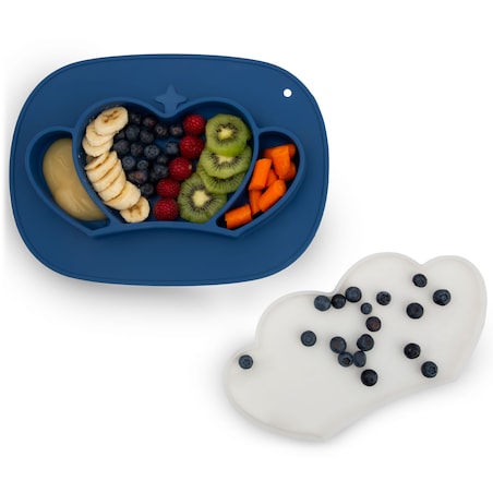 Talerzyk dla dziecka silikonowy do karmienia Korona niebieski Ricokids