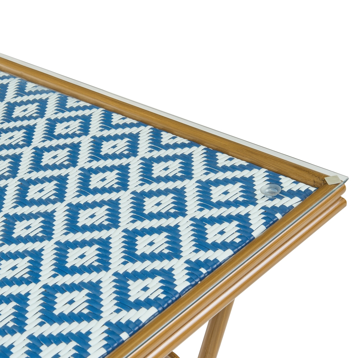 Stolik bistro CASPRI 80 cm 80 cm Technorattan Niebieski/ biały