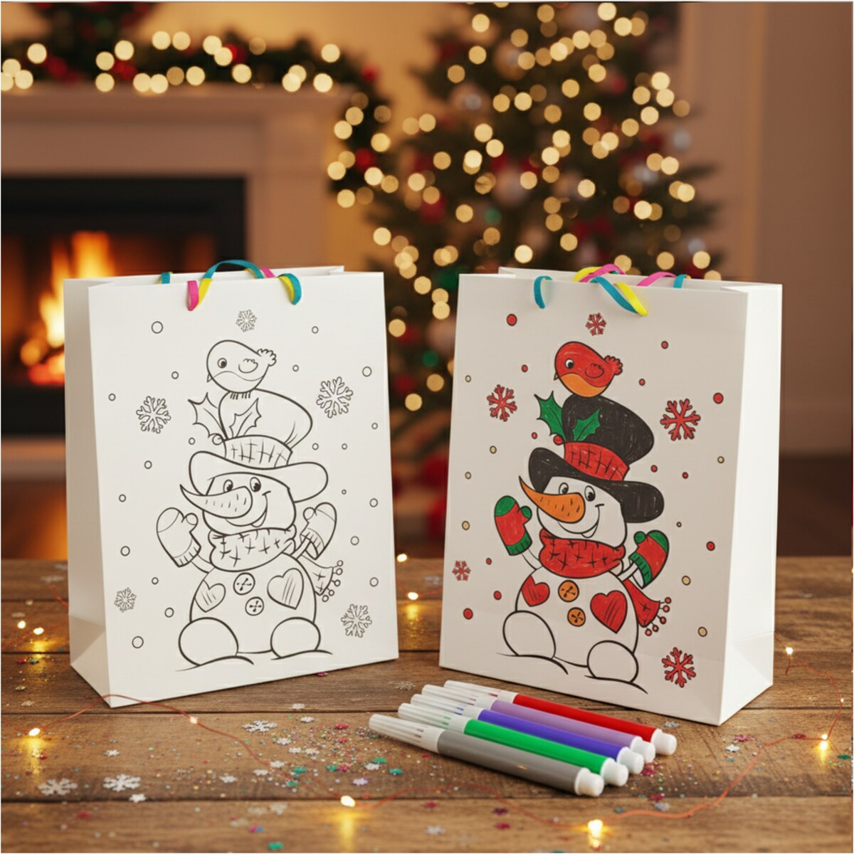 Torebka Prezentowa Na Prezent Do Kolorowania Dla Dzieci 23X18X10 Cm Bałwanek