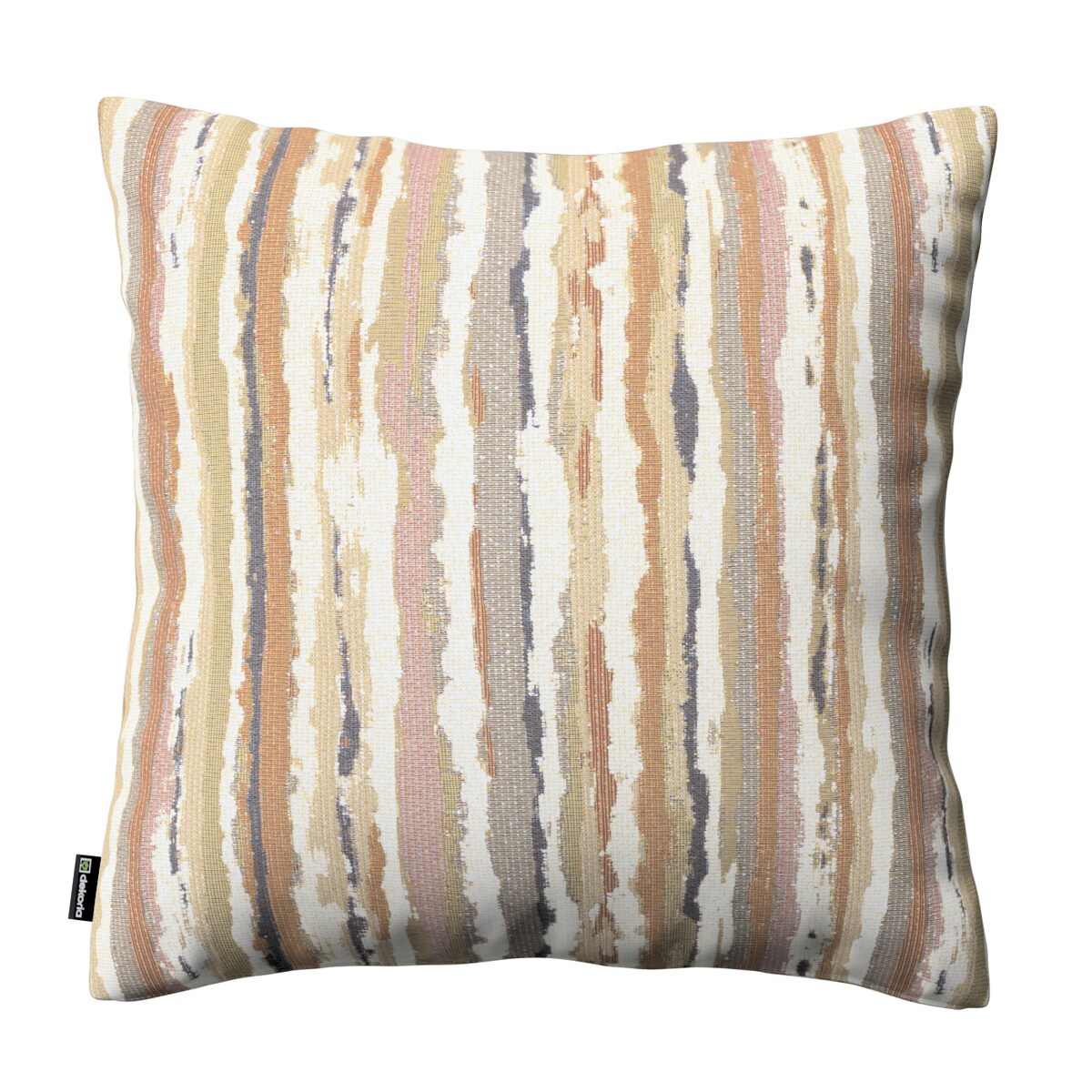 Poszewka Kinga na poduszkę 43x43 oliwkowo-pomarańczowe pasy na kremowym tle