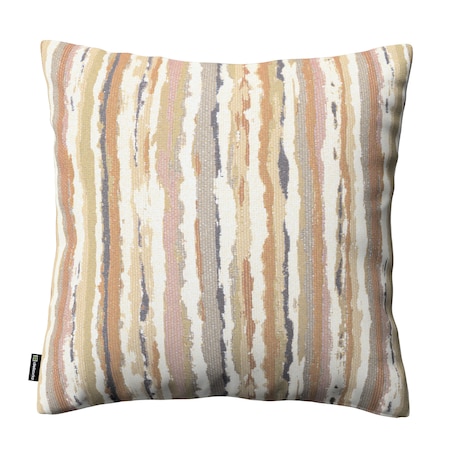 Poszewka Kinga na poduszkę 43x43 oliwkowo-pomarańczowe pasy na kremowym tle