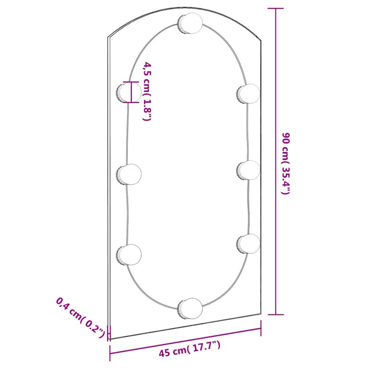 vidaXL Lustro z lampami LED, 90x45 cm, szklane, z łukiem