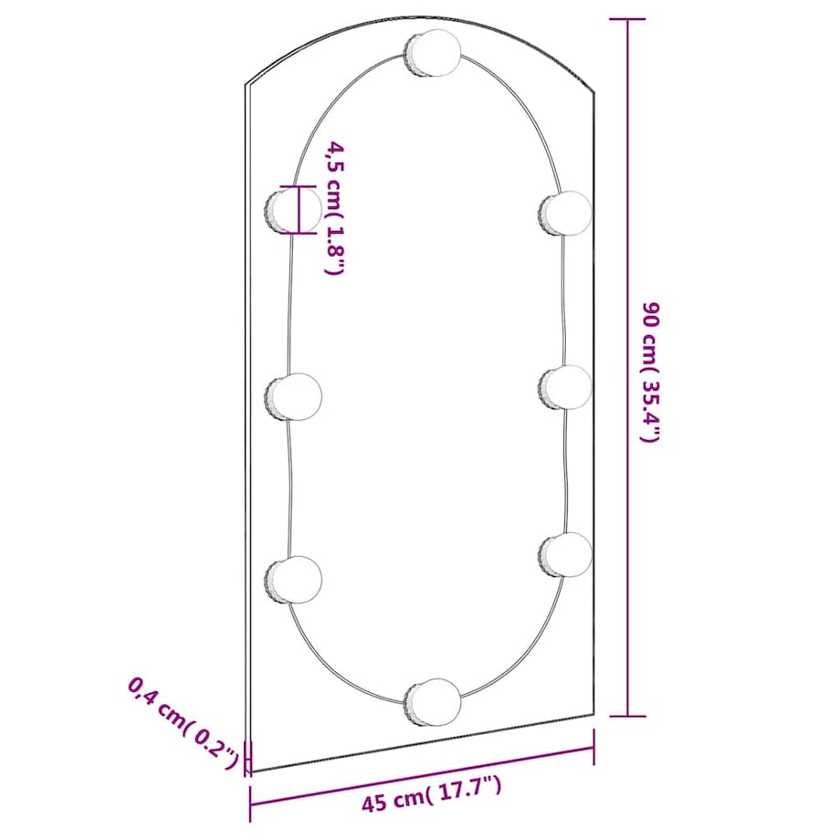 vidaXL Lustro z lampami LED, 90x45 cm, szklane, z łukiem