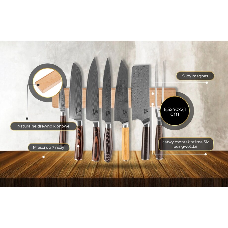 Shiori 撓 Hangu Suru listwa magnetyczna na noże z drewna klonowego