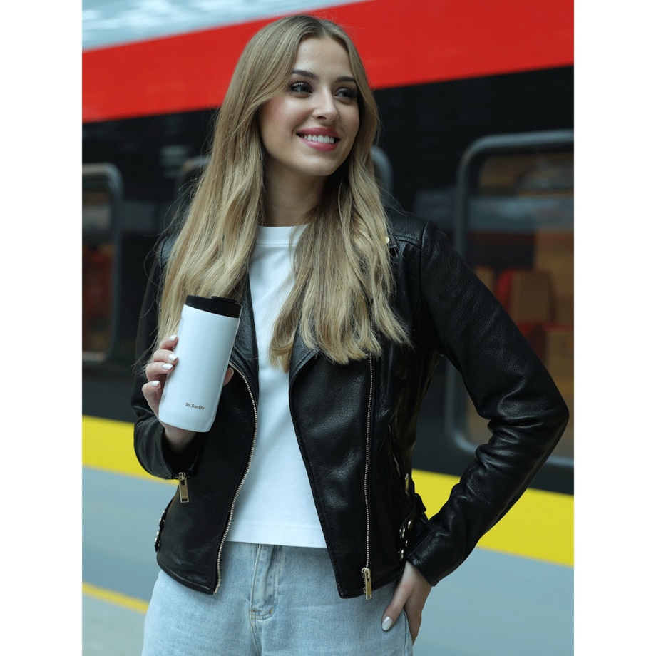 Kubek termiczny na kawę 2w1 Dr.Bacty Notus 360 ml - biały