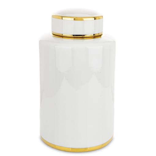 Walcowaty pojemnik ze złotą zakrętką 31,5x18x18 cm biały