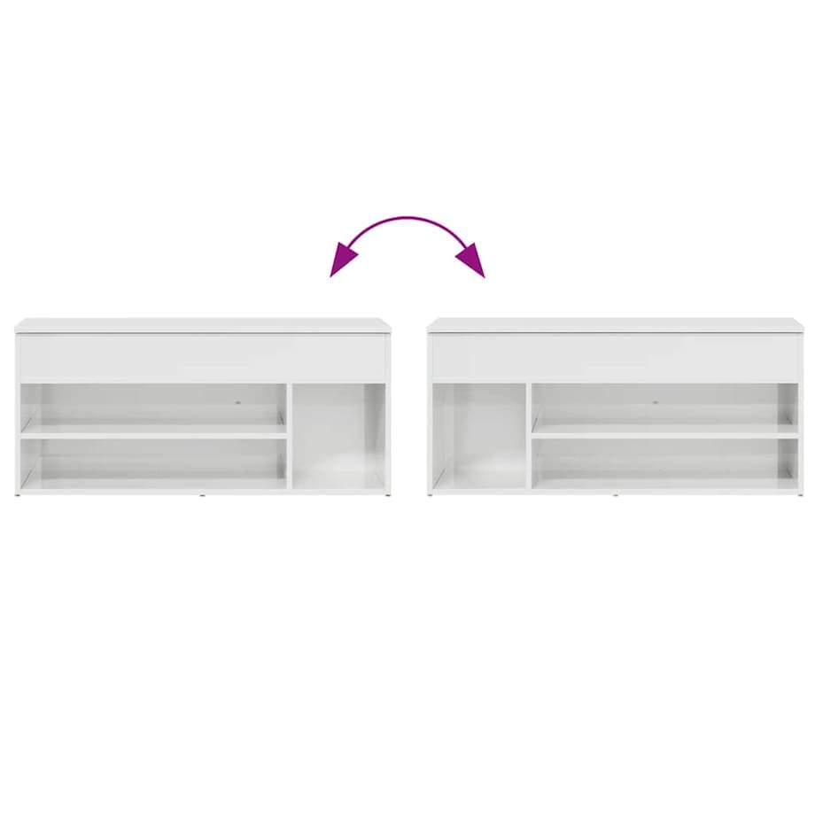 vidaXL Ławka na buty Wysoki połysk Biały 102x30,5x45 cm Drewno klejone