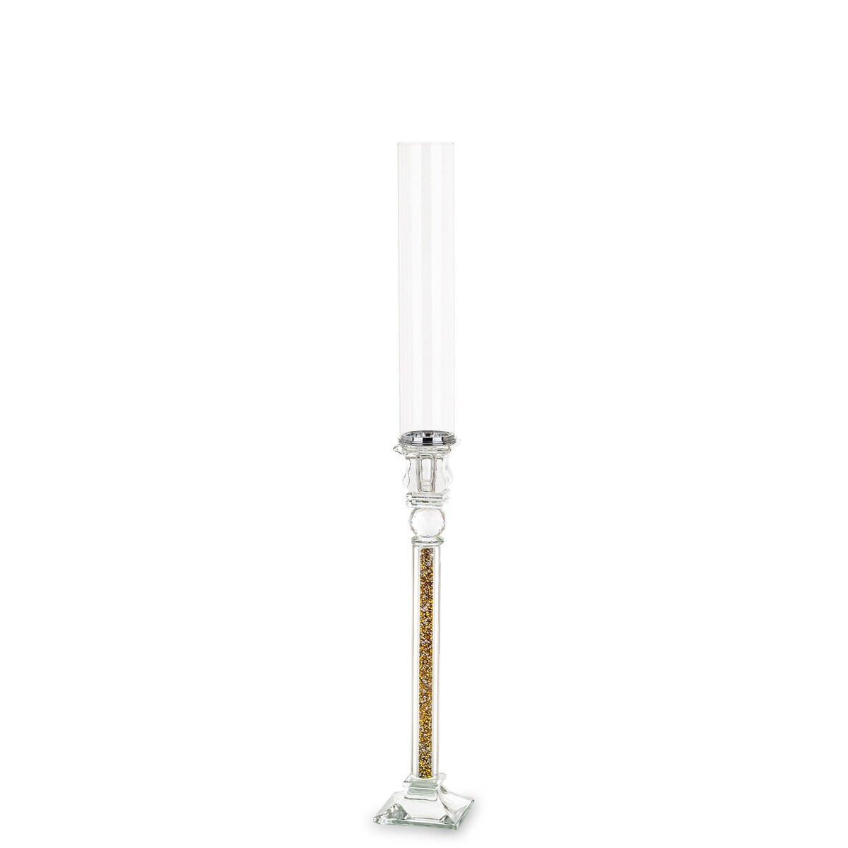 Świecznik szklany na 1 świecę z kloszem 70x9x9 cm RURKA złoty mini