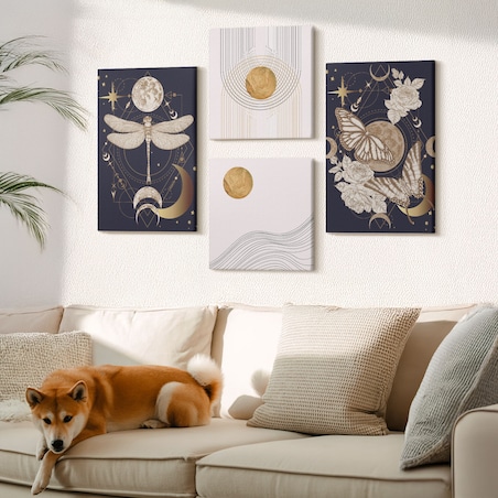 Zestaw 4 obrazów na płótnie - Motywy przyrody z księżycem - granatowy