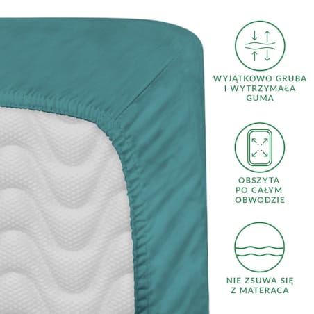Prześcieradło satynowe z gumką 120x200 kolor Ciemny turkus