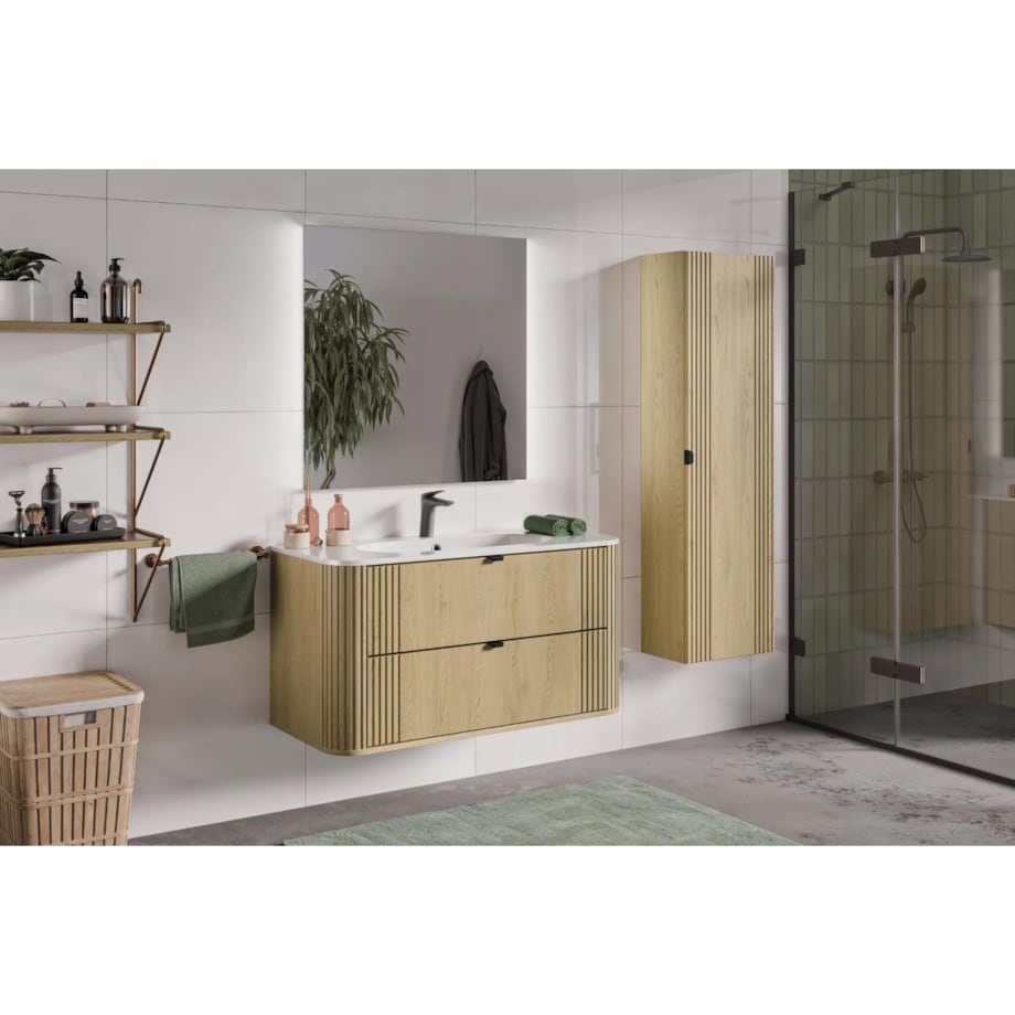 Szafka pod umywalkę OVALIA CREMONA 2S 100cm dąb cremona z umywalką wpuszczaną PURE