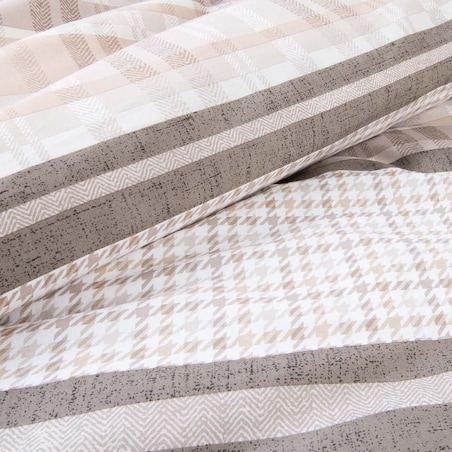 Pościel bawełniana 220x200 Linea w beżowe pasy i kratkę, Cottonlove