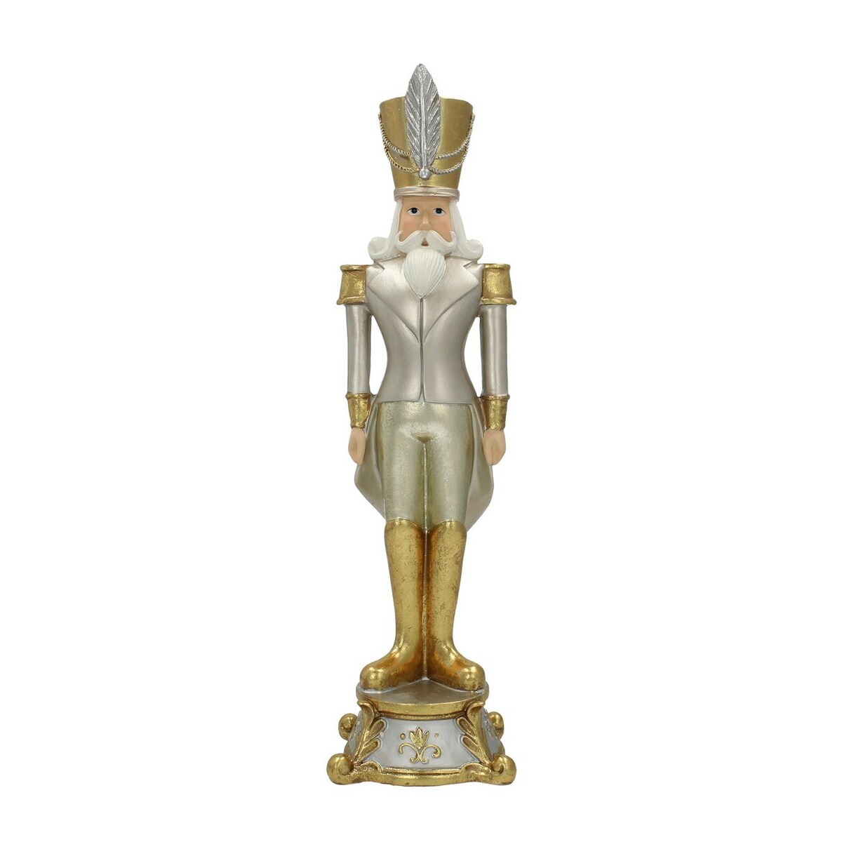 Figurka Dziadek do orzechów 42cm silver gold boże narodzenie, święta, świąteczne, biały-srebrny-złoty, 15 x 15 x 42 cm