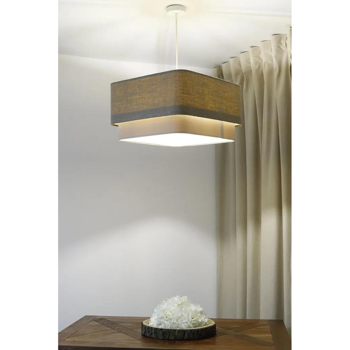 Lampa wisząca KWADRO DUO 009 51x47cm beżowa/kremowa