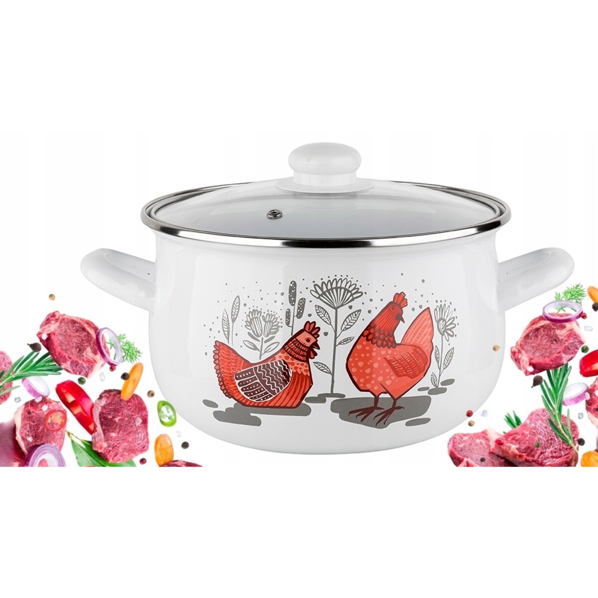 GARNEK EMALIOWANY pleszew 18cm 2,9 L kuchenny do gotowania obiadu w KURY