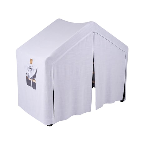 Duży Domek z Drabinką dla Dzieci 112x61x94cm, Drewno, Len, Wiskoza, Szaroniebieski Domek, Czarna Drabinka