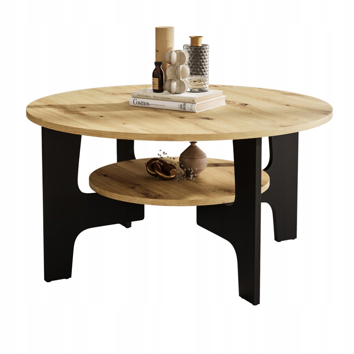 Stolik Kawowy 80 cm Dąb Artisan i Czarne Nogi Nowoczesny Loftowy Styl