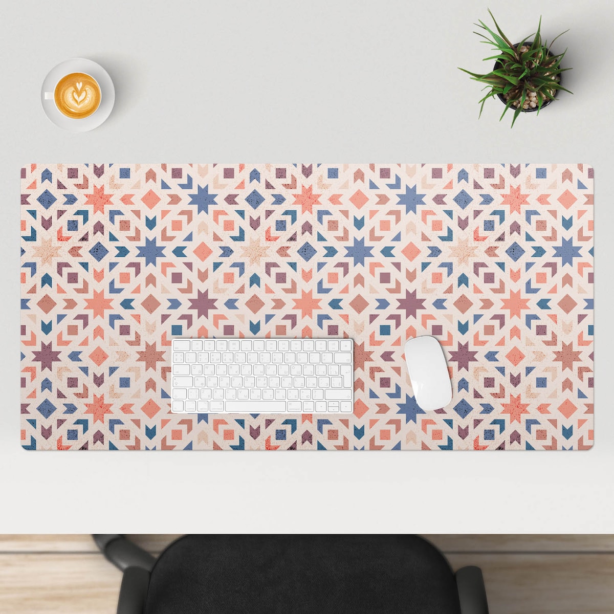 Różowa mata na biurko Geometryczny wzór retro, 100x50 cm