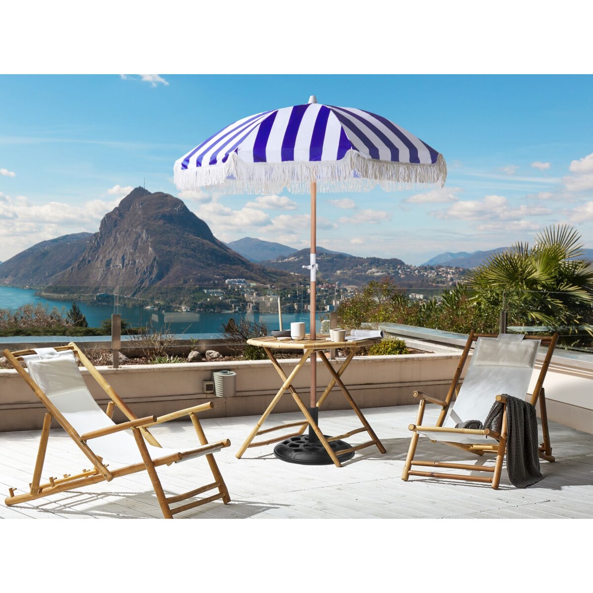 Parasol ogrodowy ⌀ 150 cm niebieski z białym MONDELLO