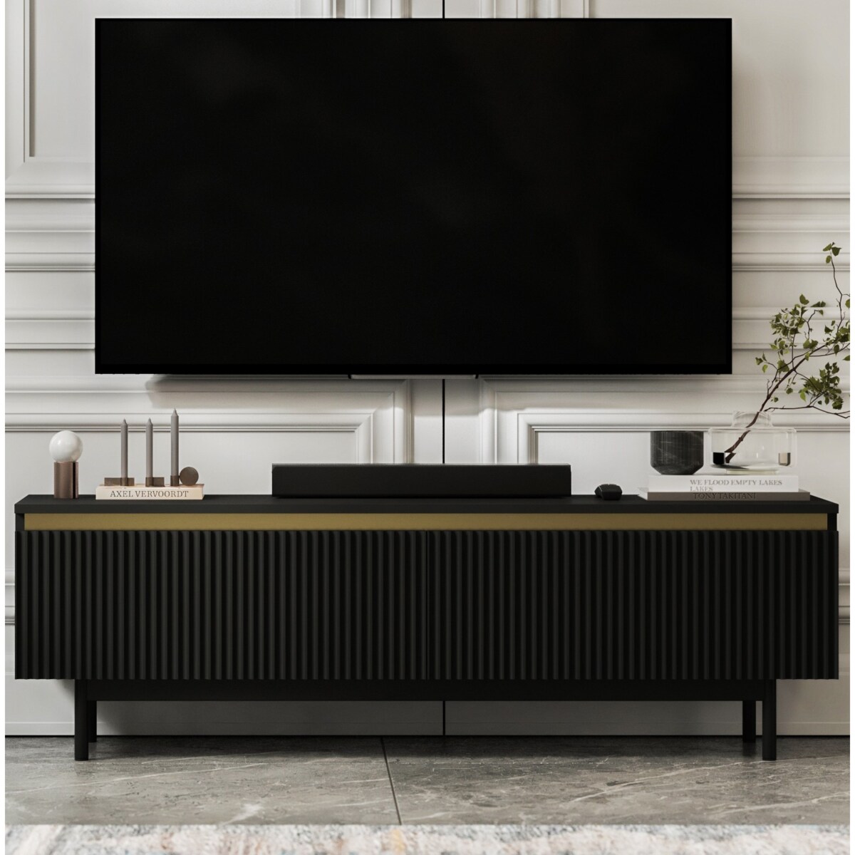 Nowoczesna Szafka RTV Komoda Glamour RTV Czarny Mat rama w kolorze czarnym 140 cm