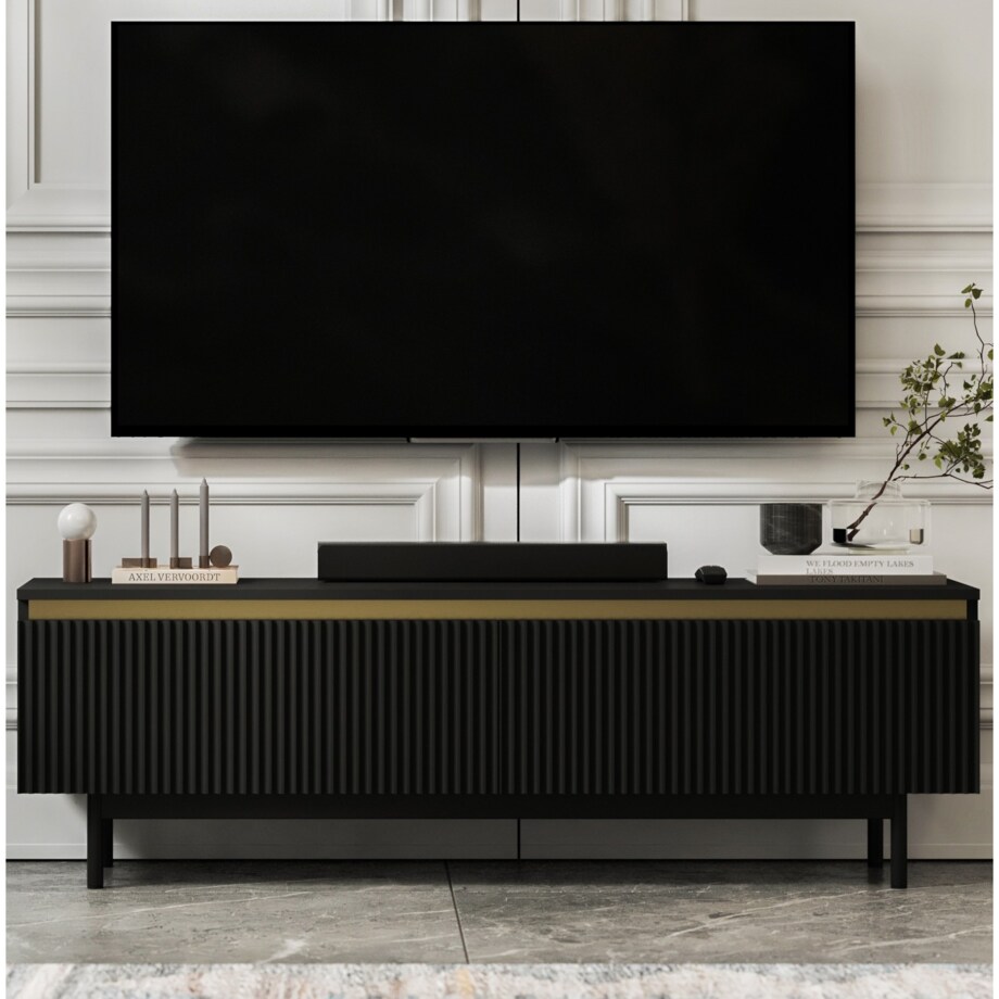 Nowoczesna Szafka RTV Komoda Glamour RTV Czarny Mat rama w kolorze czarnym 140 cm