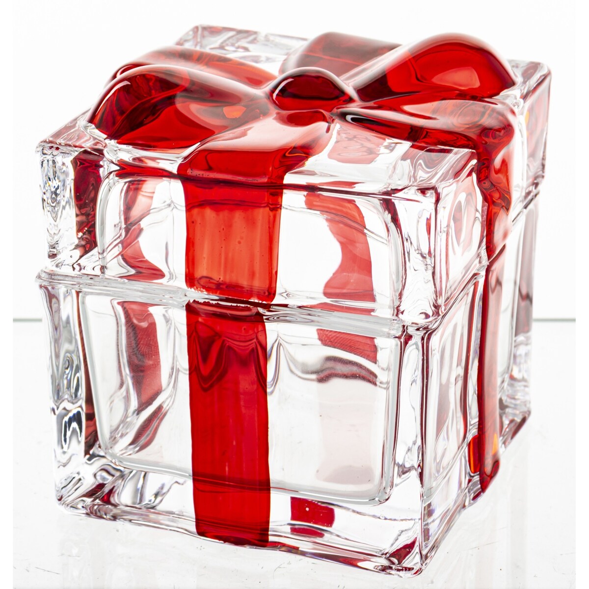 Szklany pojemnik z kokardką 8x8,5x8,5 cm NASTRO czerwony