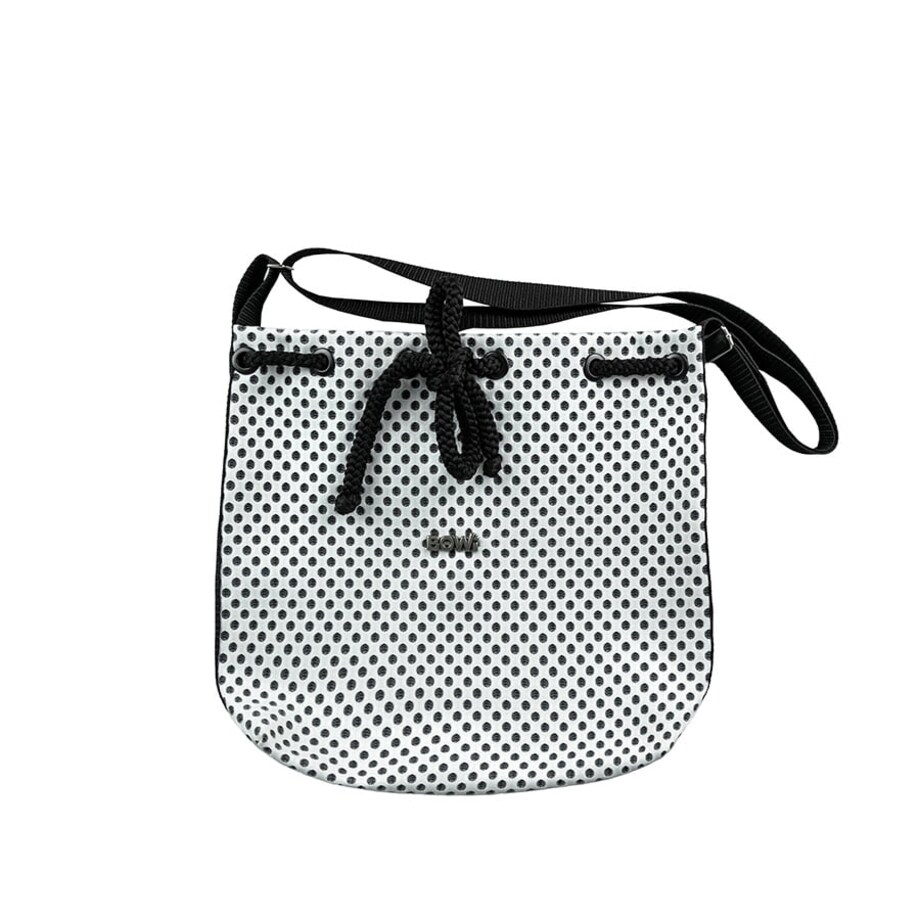 Torba na ramię w grochy z kieszonką i sznurkiem do ściągnięcia