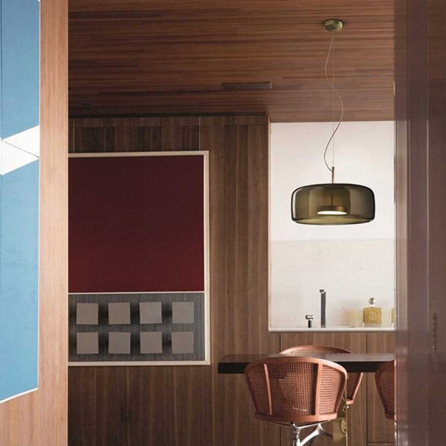 Lampa Wisząca Led Szkło Amber Nowoczesna Złota