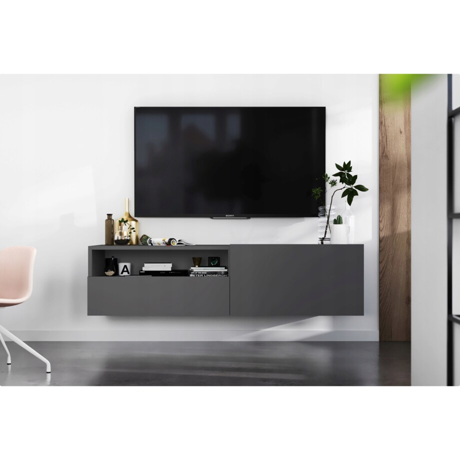 Wisząca Szafka RTV Komoda Loft Grafit MAT szuflada 120 cm
