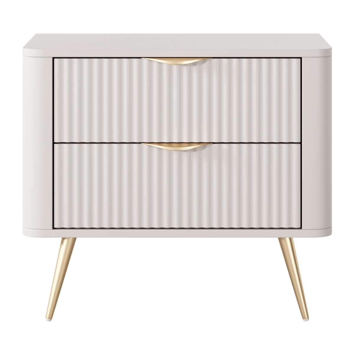 Stolik nocny ryflowany LENA w kolorze beżowym na złotych nóżkach