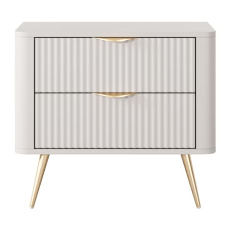 Stolik nocny ryflowany LENA w kolorze beżowym na złotych nóżkach