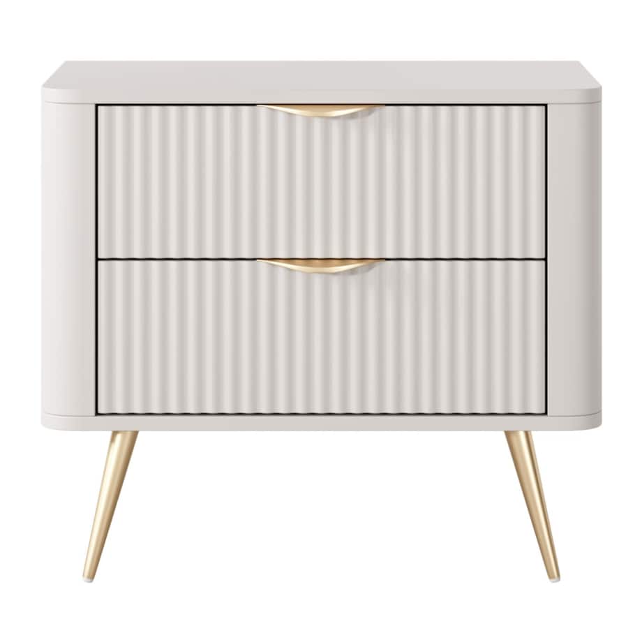 Stolik nocny ryflowany LENA w kolorze beżowym na złotych nóżkach